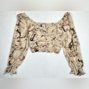 RABBIT ROSE Women’s Long Sleeve Flowy Crop‎ Top M Smocked Whimsigoth Fairy Boho